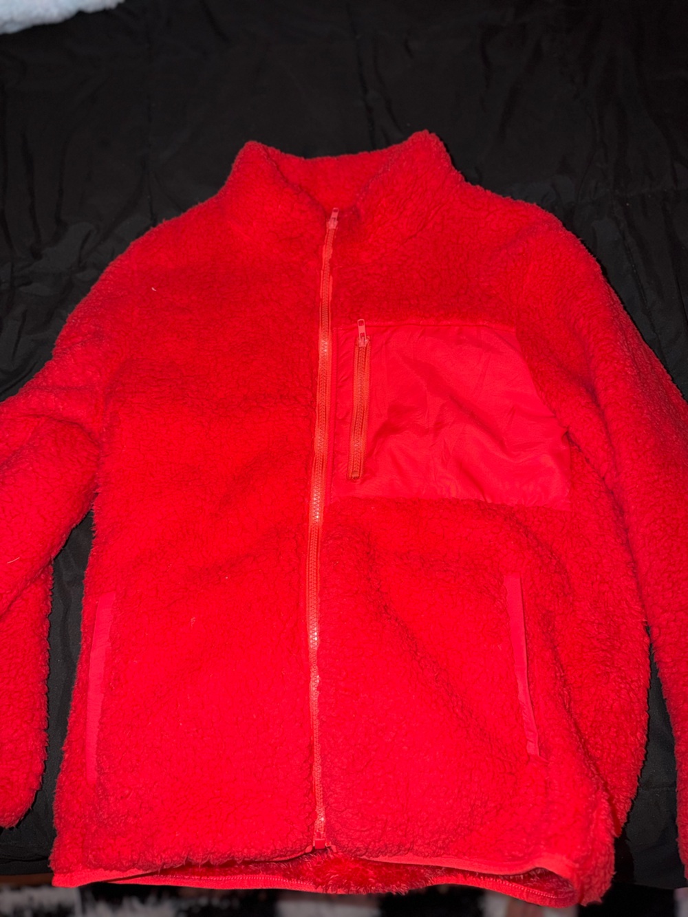 Women’s Red Sherpa Jacket with Pockets